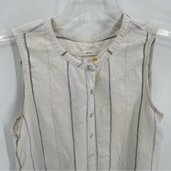 C&C California Striped Linen Button Sleeveless Top White Blue Size small - Picture 5 of 9